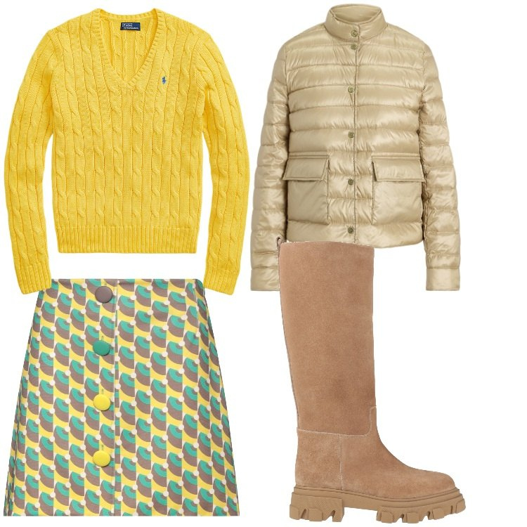 Outfit donna - Ragazza originale. Stile Casual chic per Serata fuori. Abbinamento con minigonne, stivali, maglieria, piumini.