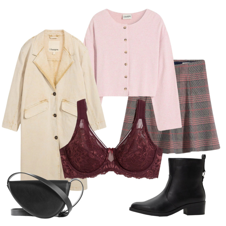 Outfit donna - Amethyst Romance & Soft Pastels. Stile Romantica per Tutti i giorni. Abbinamento con borse a tracolla, trench, cardigans, minigonne, reggiseni, stivaletti.