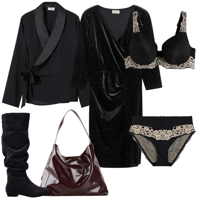 Outfit donna - Intimo per San Valentino - Bonprix. Stile Chic per Serata fuori. Abbinamento con stivali, shopping bag, blazer, vestiti corti, culotte, reggiseni.