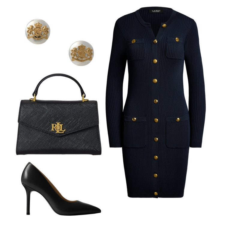 Outfit donna - Total look #2330487. Stile Minimal per Ufficio. Abbinamento con vestiti, orecchini, décolleté, borse a mano.