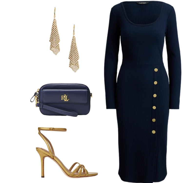 Outfit donna - Total look #2330491. Stile Minimal per Cerimonia. Abbinamento con vestiti a tubino, pochette, orecchini, sandali in pelle.