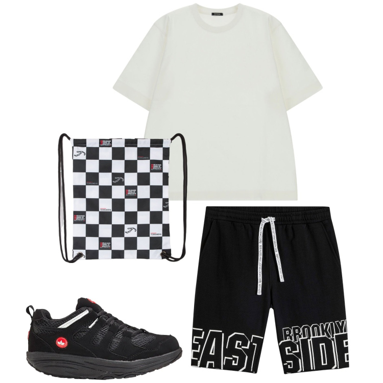 Outfit uomo - Total look #2330500. Stile Urban per Sport. Abbinamento con bermuda, sneakers, borse sportive, t-shirt.