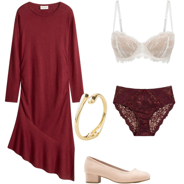 Outfit donna - Intimo per San Valentino - Bonprix. Stile Romantica per Tutti i giorni. Abbinamento con culotte, décolleté, reggiseni a balconcino, braccialetti, vestiti asimmetrici.