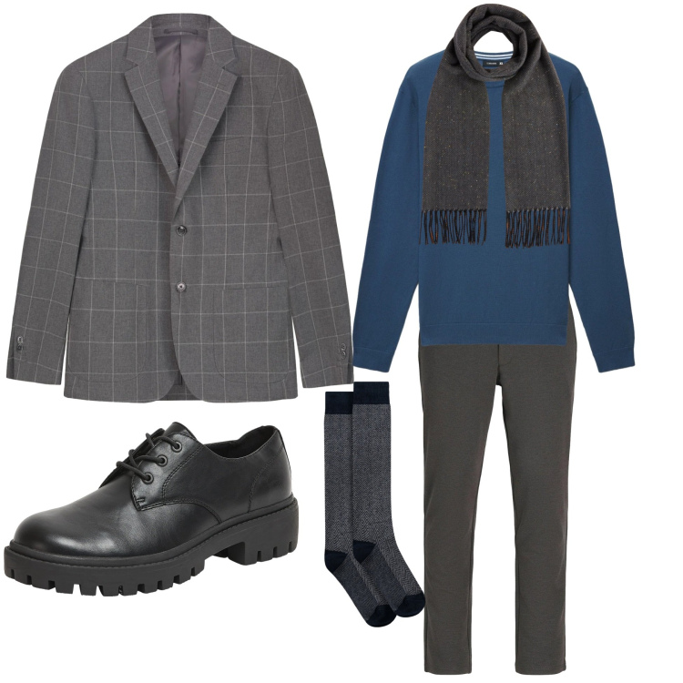 Outfit uomo - Giacca a quadri. Stile Urban per Tutti i giorni. Abbinamento con pantaloni chino, scarpe stringate, maglieria, sciarpe, giacche, calzini.