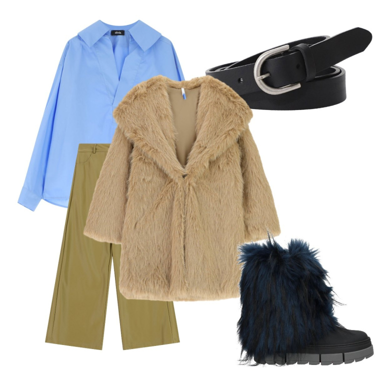 Outfit donna - Il mio s. Valentino peloso. Stile 70s per Tutti i giorni. Abbinamento con stivaletti, ecopellicce, cinture, pantaloni a palazzo, camicie.