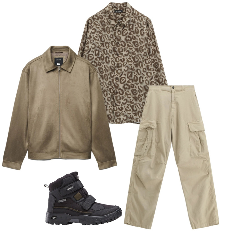 Outfit uomo - Total look #2330522. Stile Trendy per Serata speciale. Abbinamento con stivali e stivaletti, giacche, camicie, pantaloni cargo.