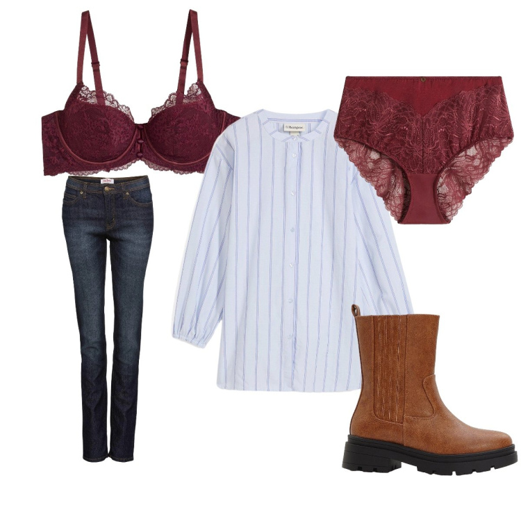 Outfit donna - Intimo per San Valentino - bonprix. Stile Etnico per Tutti i giorni. Abbinamento con jeans mom, reggiseni, stivaletti chelsea, culotte, camicie.
