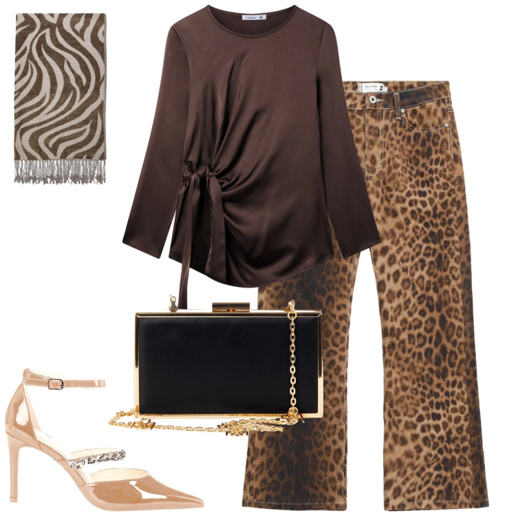 Outfit donna - Total look #2330545. Stile Glamour per Serata fuori. Abbinamento con bluse, pantaloni, pochette, décolleté, foulard.