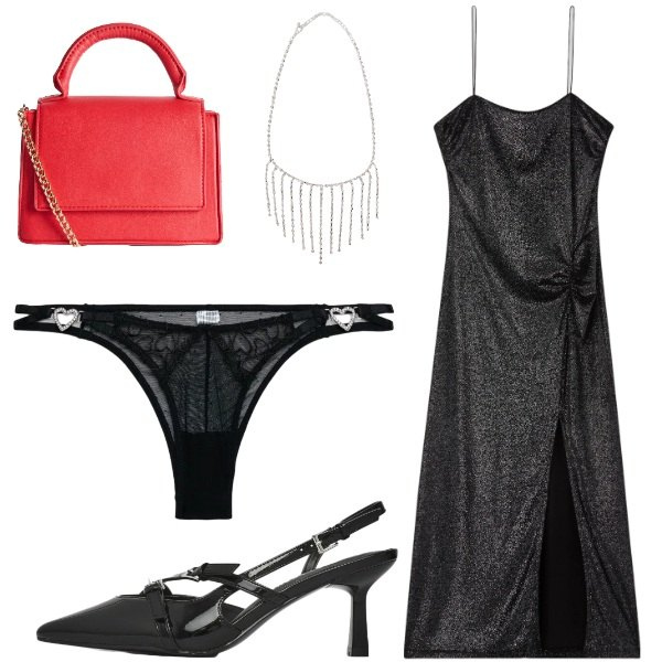 Outfit donna - vedo non vedo. Stile Sexy per Serata fuori. Abbinamento con borse a tracolla, décolleté, perizomi, collane, vestiti lunghi.