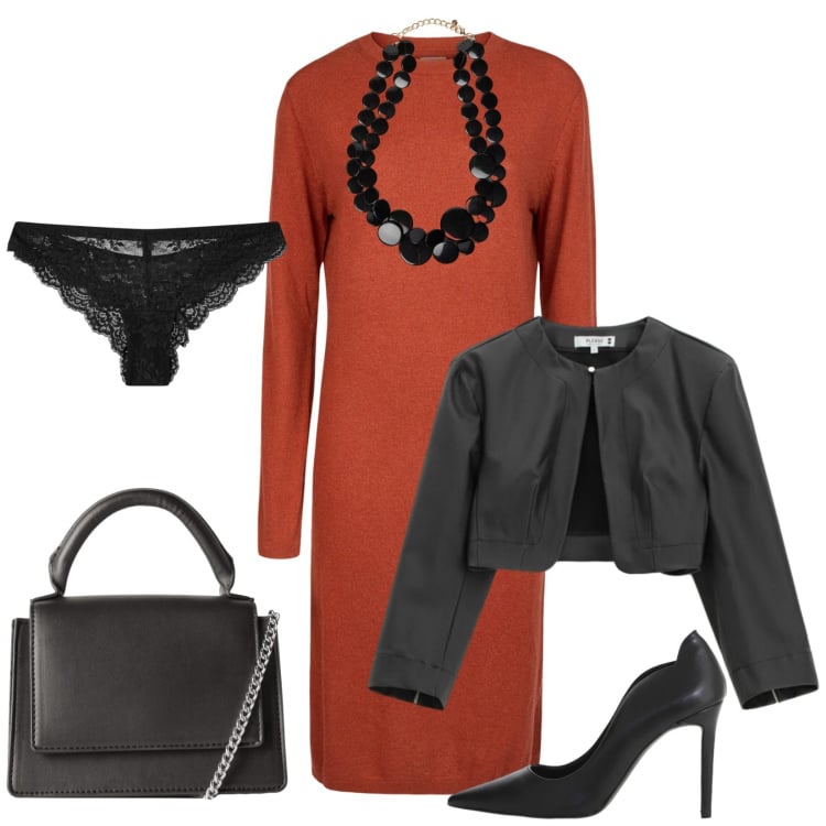 Outfit donna - Total look #2330579. Stile Chic per Serata fuori. Abbinamento con décolleté, perizomi, borse a tracolla, blazer, vestiti midi/longuette, collane.