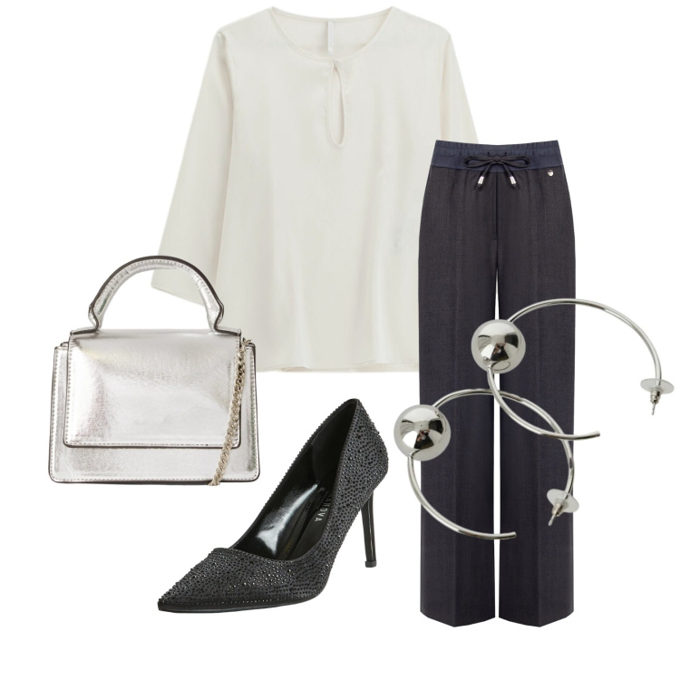 Outfit donna - Total look #2330583. Stile Bon Ton per Cerimonia. Abbinamento con bluse, orecchini, borse a tracolla, décolleté, pantaloni.