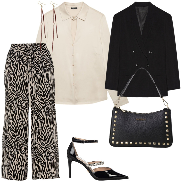 Outfit donna - Curvy mood. per Tutti i giorni. Abbinamento con pantaloni culotte, pochette, décolleté, orecchini, camicie, blazer.