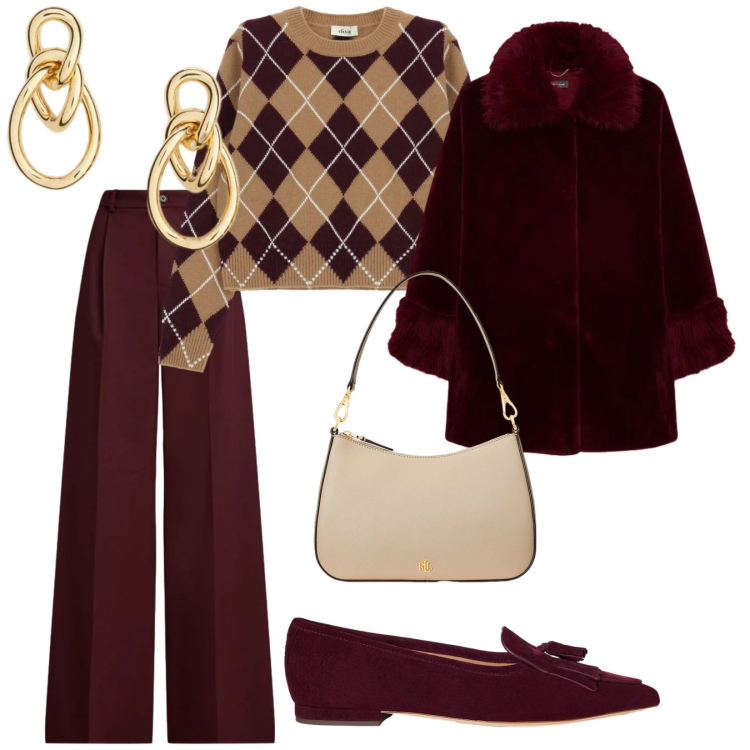 Outfit donna - Curvy mood. per Serata fuori. Abbinamento con maglieria, borse a spalla, ballerine, pantaloni, orecchini, cappotti.