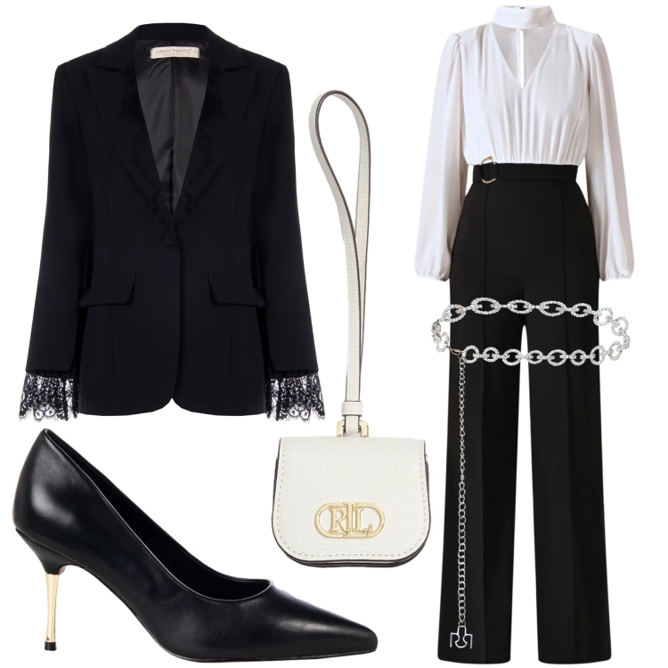 Outfit donna - Total look #2330605. Stile Chic per Cerimonia. Abbinamento con blazer, tute, cinture, décolleté, pochette.