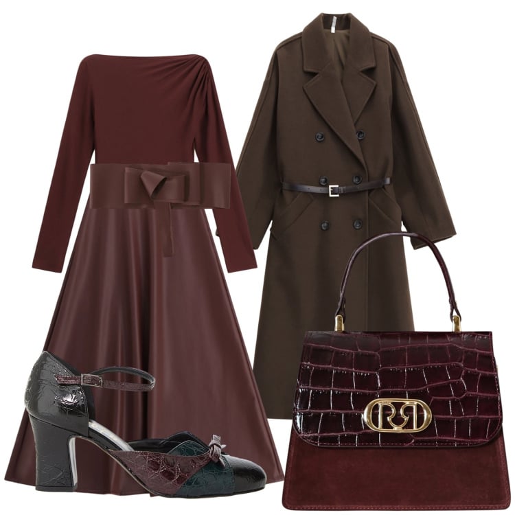 Outfit donna - Total look #2330618. Stile Bon Ton per Serata fuori. Abbinamento con cinture, cappotti, vestiti lunghi, borse a mano, décolleté.