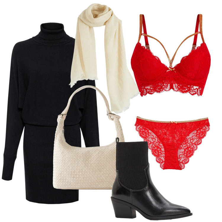 Outfit donna - Intimo per San Valentino - bonprix. Stile Glamour per Tutti i giorni. Abbinamento con vestiti, shopping bag, stivaletti texani, culotte, reggiseni, sciarpe.