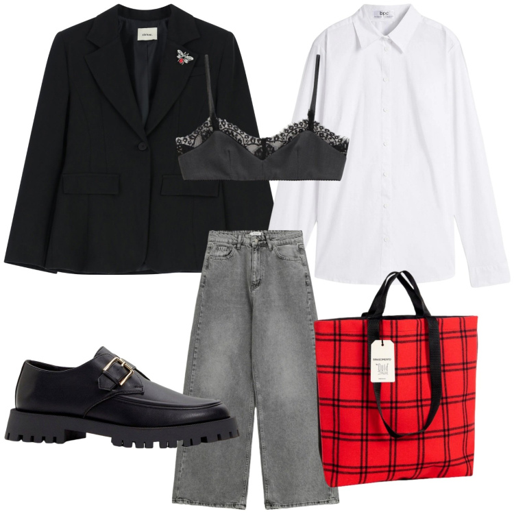 Outfit donna - Top e camicia. Stile Minimal per Tutti i giorni. Abbinamento con camicie, mocassini, top, blazer, borse tote, jeans.