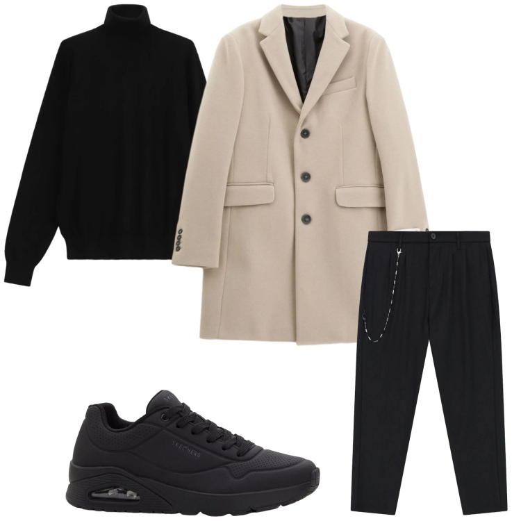 Outfit uomo - Casual. Stile Casual per Ufficio. Abbinamento con sneakers, pantaloni, cappotti, maglieria.