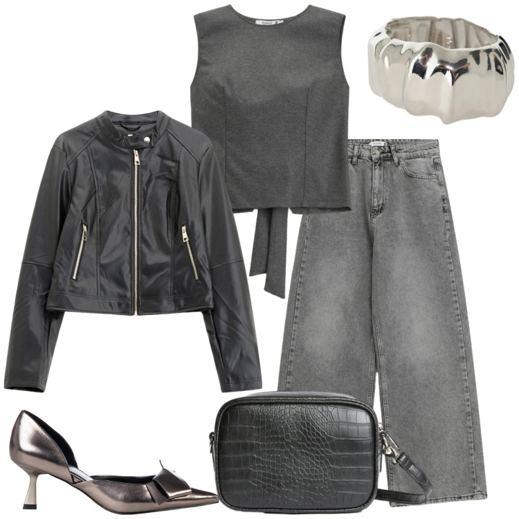 Outfit donna - Total look #2330710. Stile Rock per Serata fuori. Abbinamento con giacche, braccialetti, décolleté, jeans, top, borse a tracolla.