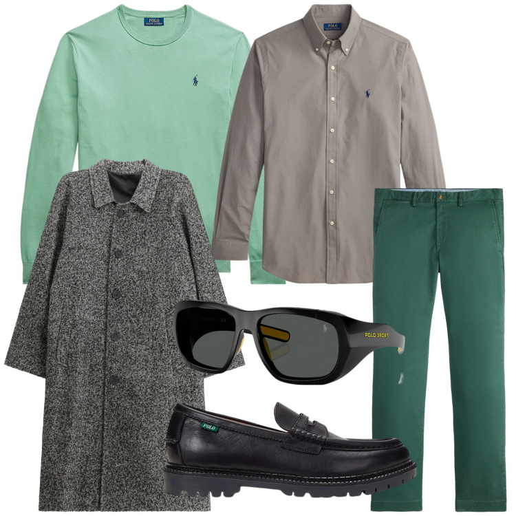 Outfit uomo - Urban. Stile Urban per Tutti i giorni. Abbinamento con cappotti, occhiali da sole, maglieria, scarpe stringate, camicie, pantaloni chino.