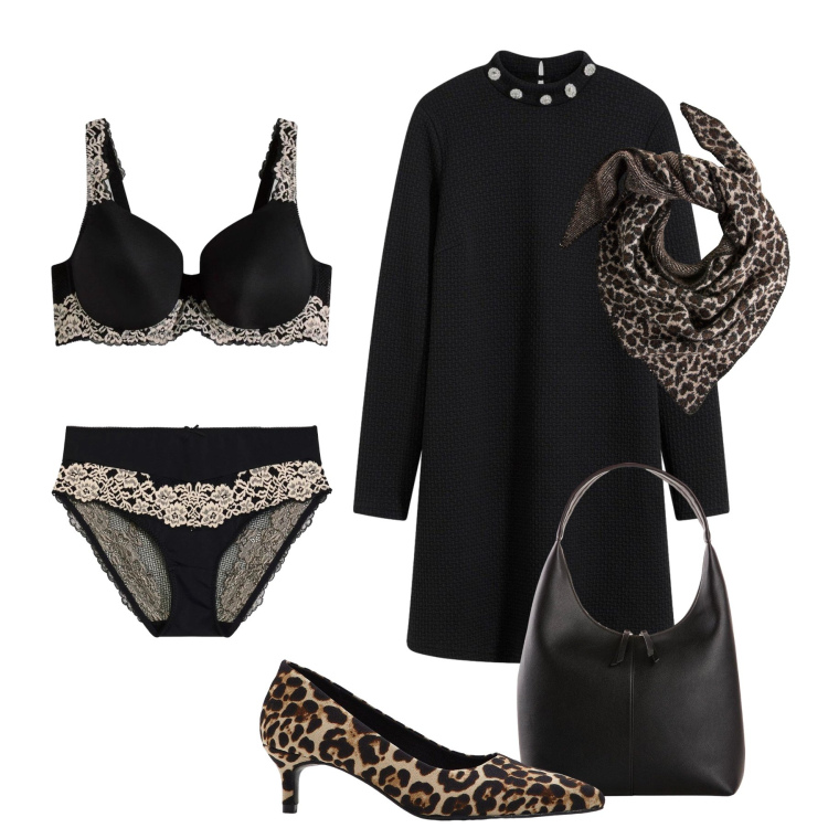 Outfit donna - Lingerie Bonprix. Stile Chic per Serata fuori. Abbinamento con décolleté, shopping bag, sciarpe, culotte, vestiti corti, reggiseni.