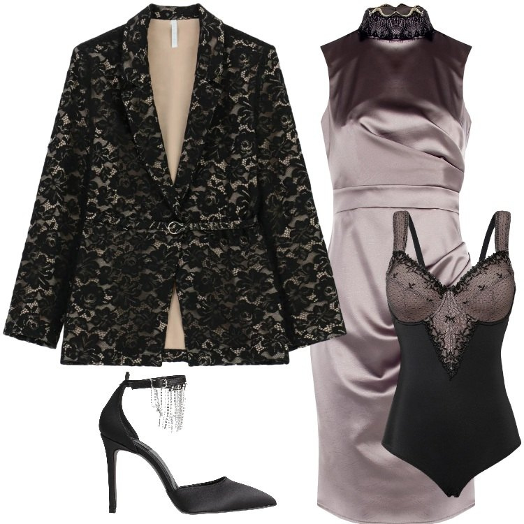 Outfit donna - Total look #2330716. Stile Glamour per Cerimonia. Abbinamento con body, décolleté, blazer, vestiti a tubino.