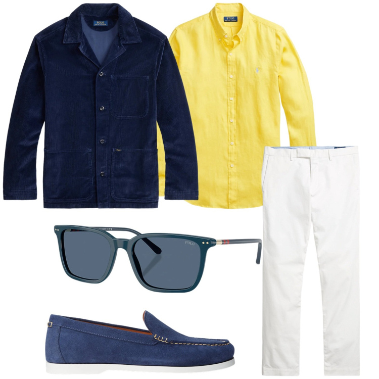 Outfit uomo - Trendy. Stile Trendy per Tutti i giorni. Abbinamento con scarpe stringate, pantaloni chino, occhiali da sole, giacche, camicie.