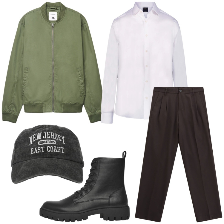 Outfit uomo - Urban. Stile Urban per Tutti i giorni. Abbinamento con anfibi, cappelli con visiera, bomber, pantaloni, camicie.
