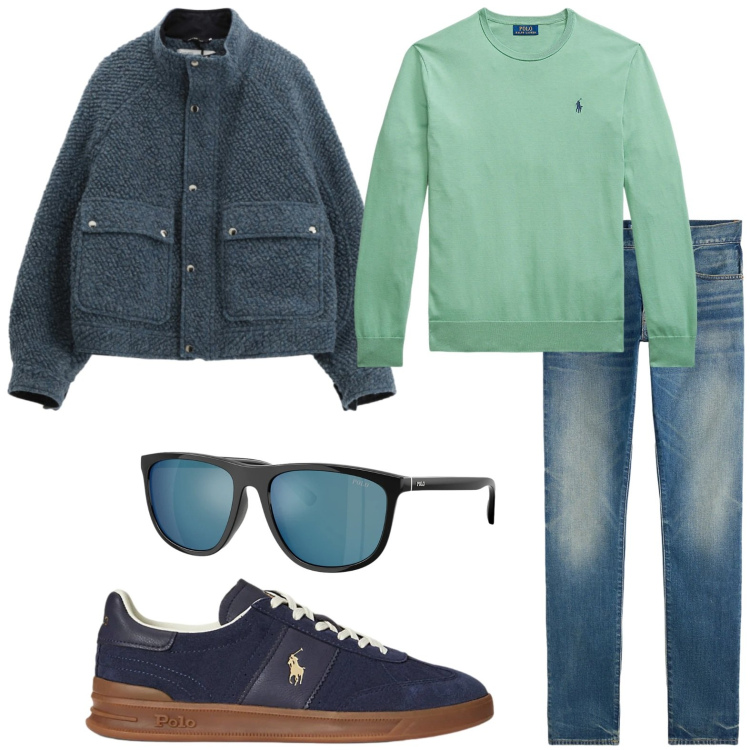Outfit uomo - La giacca comoda. Stile Casual per Tutti i giorni. Abbinamento con bomber, maglieria, sneakers, jeans, occhiali da sole.
