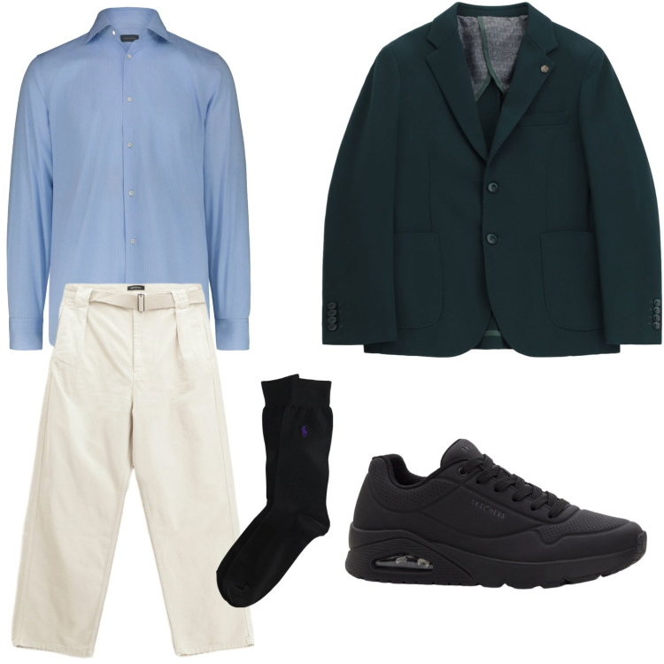 Outfit uomo - Blazer e camicia. Stile Trendy per Tutti i giorni. Abbinamento con sneakers, giacche, pantaloni, calzini, camicie.