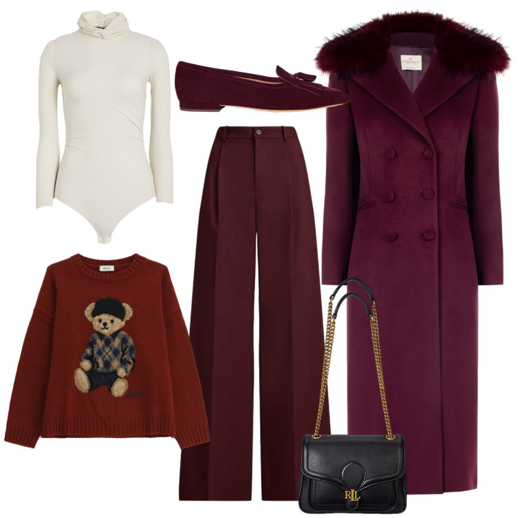 Outfit donna - Deep Love. Stile Chic per Tutti i giorni. look ideale per Tall. Abbinamento con body, cappotti, maglieria, borse a spalla, ballerine, pantaloni.