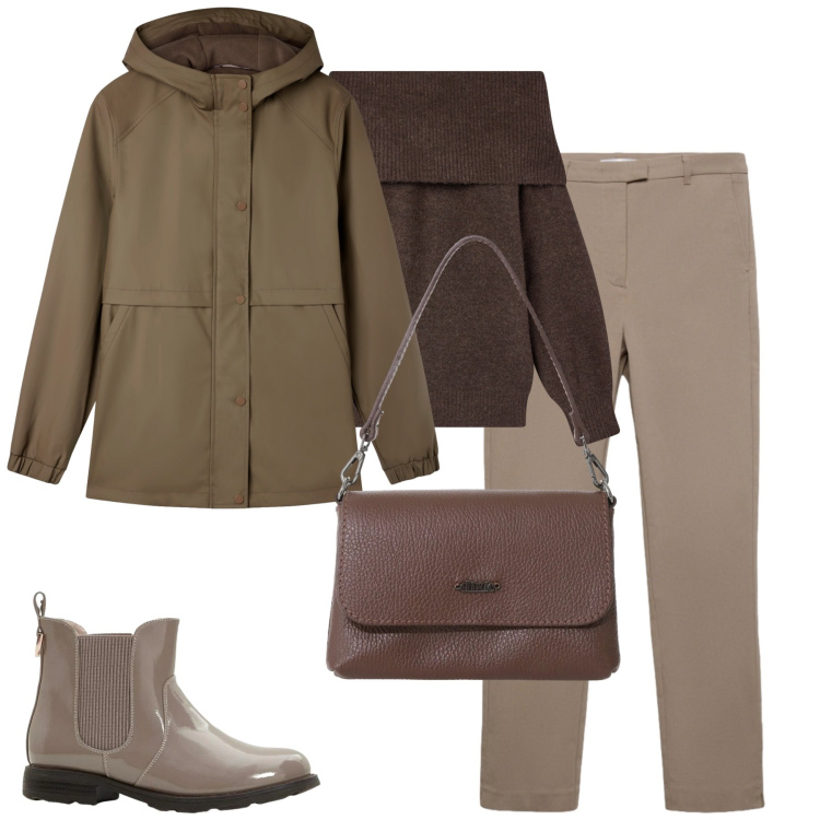 Outfit donna - City. Stile Basic per Tutti i giorni. Abbinamento con stivaletti chelsea, blazer, maglieria, pantaloni skinny, borse a tracolla.