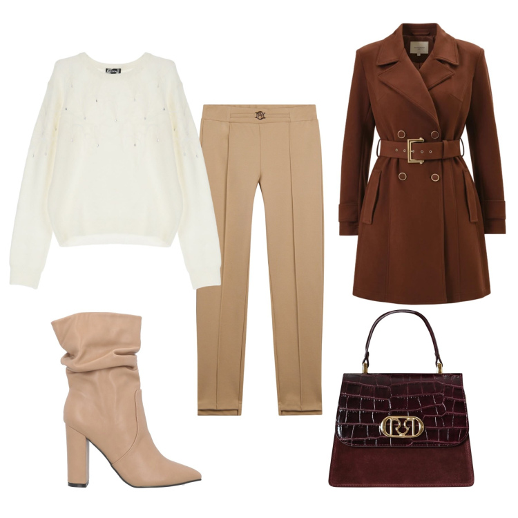 Outfit donna - Total look #2330812. Abbinamento con stivaletti, borse a mano, trench, pantaloni, maglieria.