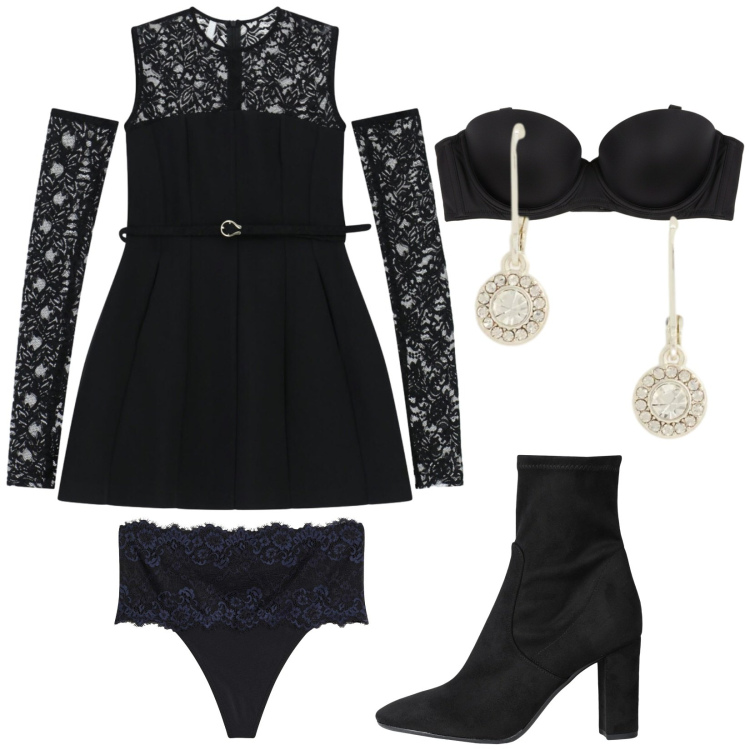 Outfit donna - Total look #2330814. Stile Vintage retrò per Serata fuori. Abbinamento con perizomi, stivaletti, vestiti corti, reggiseni, orecchini.