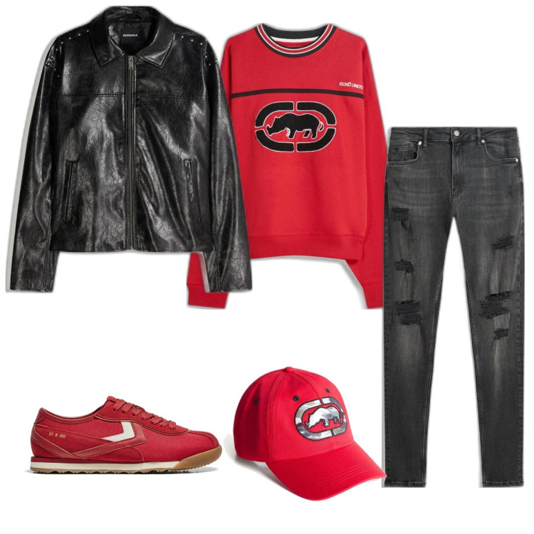 Outfit hombre - Casual #1457. Estilo Casual para Todos los días. Combinación con chaquetas, sneakers, sudaderas, sombreros, vaqueros rotos.