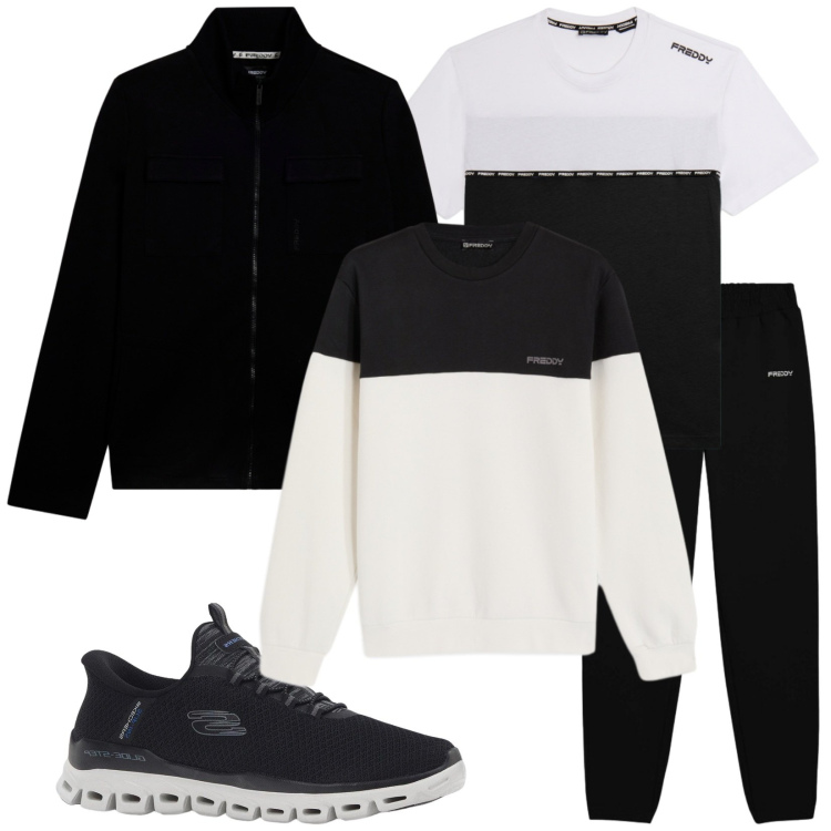 Outfit uomo - Total look #2330817. Stile Casual per Sport. Abbinamento con sneakers, felpe, pantaloni, t-shirt, felpe sportive.