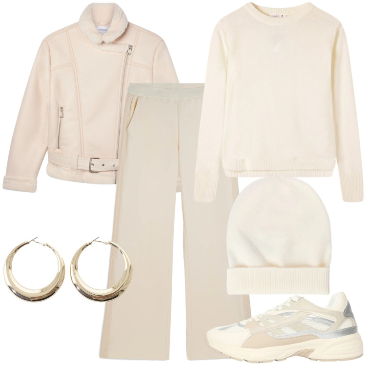 Outfit donna - Total look #2330829. Stile Basic per Tutti i giorni. Abbinamento con orecchini, bomber, maglieria, sneakers, pantaloni, berretti.