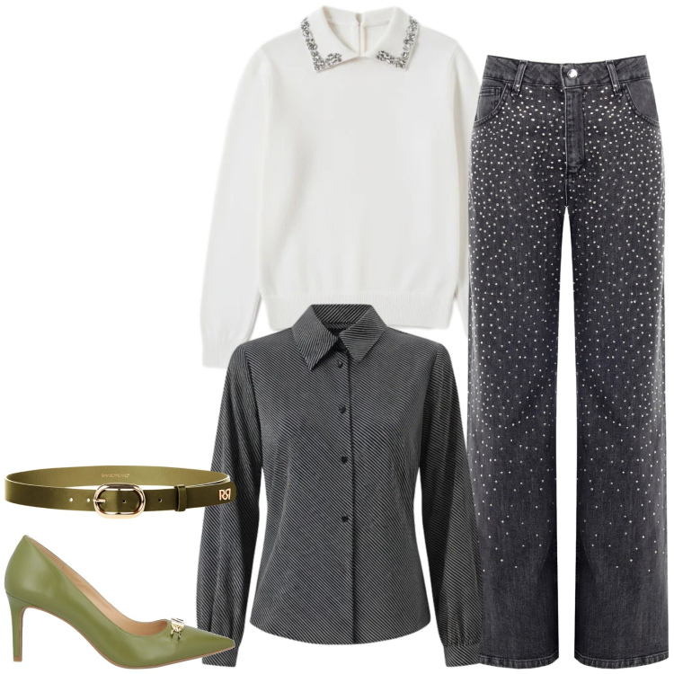 Outfit donna - Total look #2330836. Stile Casual chic per Tutti i giorni. Abbinamento con décolleté, jeans, pullovers, camicie, cinture.