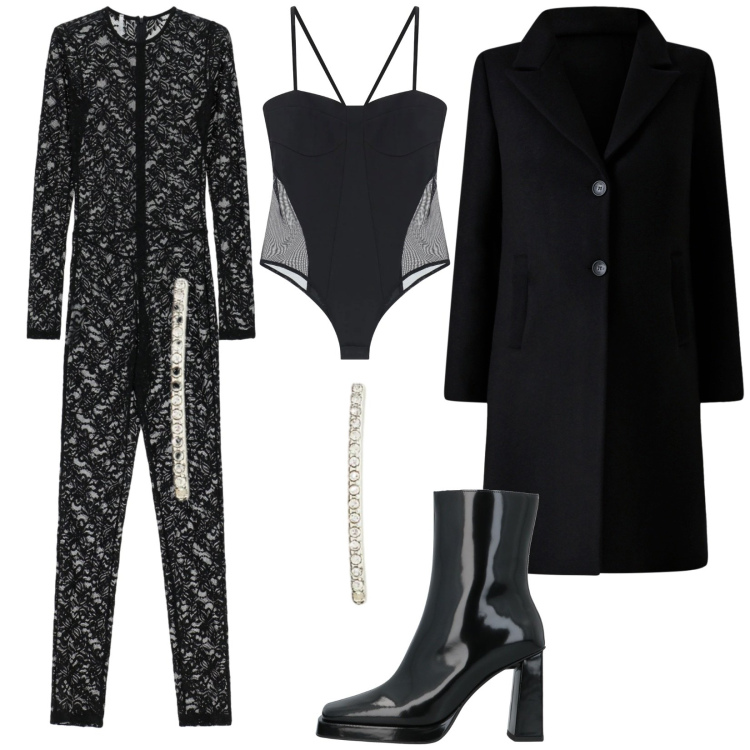 Outfit donna - Total look #2330837. Stile Sexy per Serata fuori. Abbinamento con stivaletti, body, tute, cappotti, orecchini.