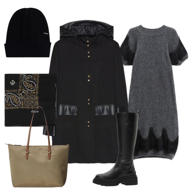 Outfit donna - Tessuti morbidi e caldi. Stile Minimal per Tutti i giorni. Abbinamento con stivali, foulard, vestiti corti, berretti, borse tote, cappotti.