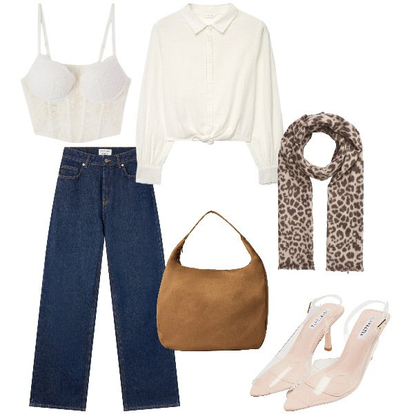 Outfit donna - Total look #2330869. Stile Sexy per Serata fuori. Abbinamento con borse a mano, bralette, camicie, jeans, sciarpe, sandali col tacco.