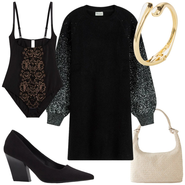 Outfit donna - Intimo Bonprix: San Valentino scintillan. Stile Glamour per Tutti i giorni. Abbinamento con braccialetti, décolleté, shopping bag, body, vestiti.