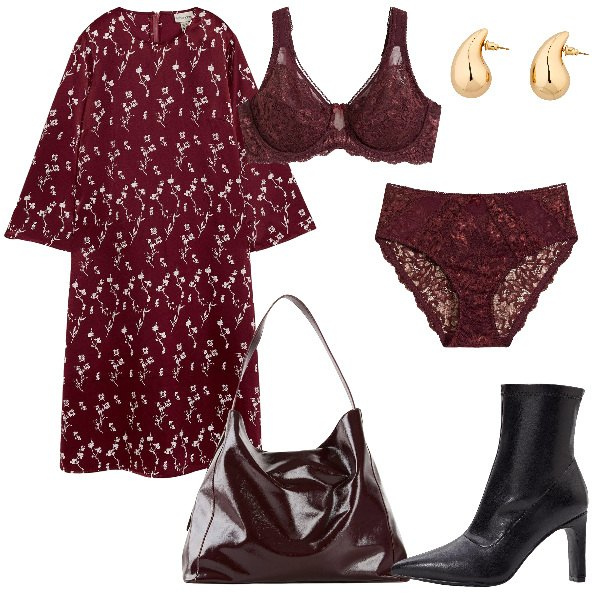 Outfit donna - Total look #2330879. Stile Romantica per Tutti i giorni. Abbinamento con reggiseni, stivaletti, orecchini, shopping bag, culotte, vestiti midi/longuette.
