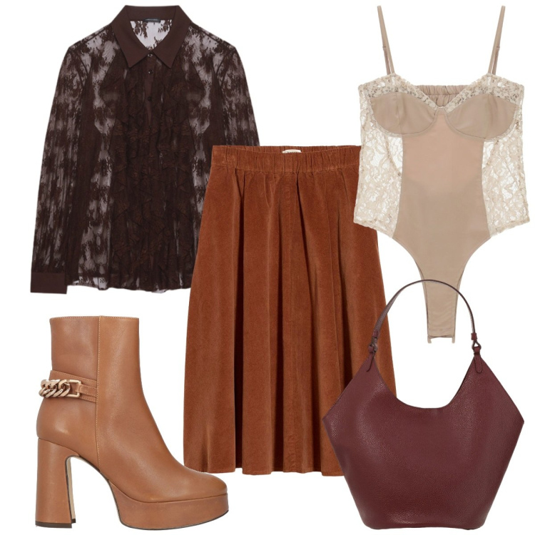 Outfit donna - Trasparenze per San Valentino. Stile Sexy per Serata fuori. Abbinamento con gonne, stivaletti, body, borse a spalla, camicie.