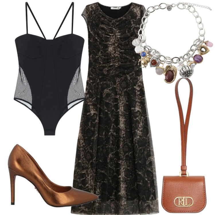 Outfit donna - San Valentino curvy mood- il body. Stile Glamour per Serata fuori. Abbinamento con décolleté, vestiti lunghi, body, braccialetti con ciondoli, pochette.