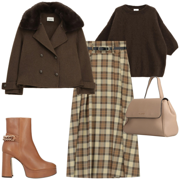 Outfit donna - Febbraio. Stile Trendy per Tutti i giorni. Abbinamento con zaini, stivaletti, gonne lunghe, blazer, maglieria.