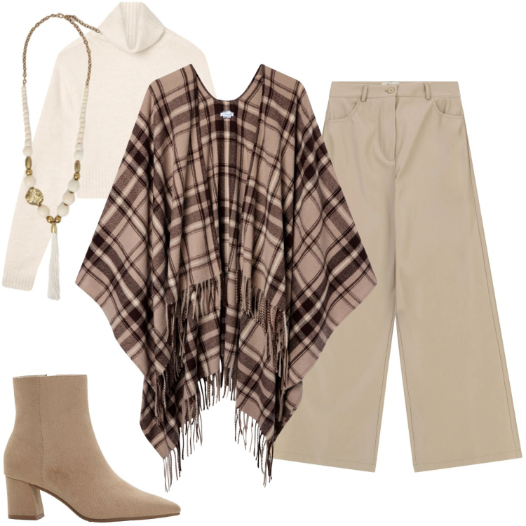 Outfit donna - Total look #2330937. Stile Boho per Tutti i giorni. Abbinamento con stivaletti, pantaloni a palazzo, maglieria, cappotti, ciondoli.