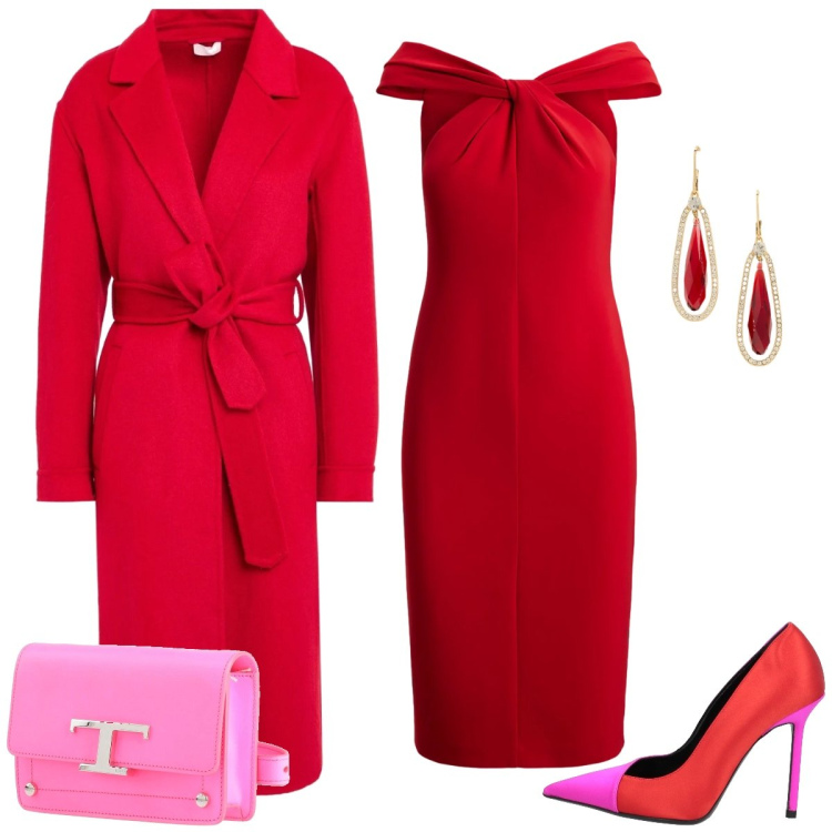 Outfit donna - Total look #2330942. Stile Chic per Serata fuori. Abbinamento con décolleté, marsupi, cappotti, vestiti, orecchini.