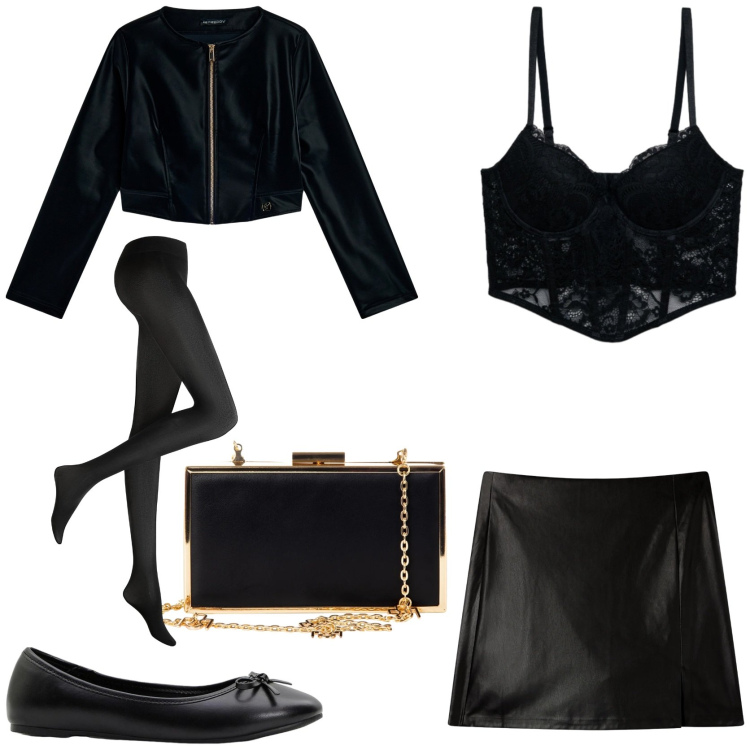 Outfit donna - L\' intimo in pizzo. Stile Sexy per Serata fuori. Abbinamento con ballerine, collant, minigonne, bralette, pochette, blazer.