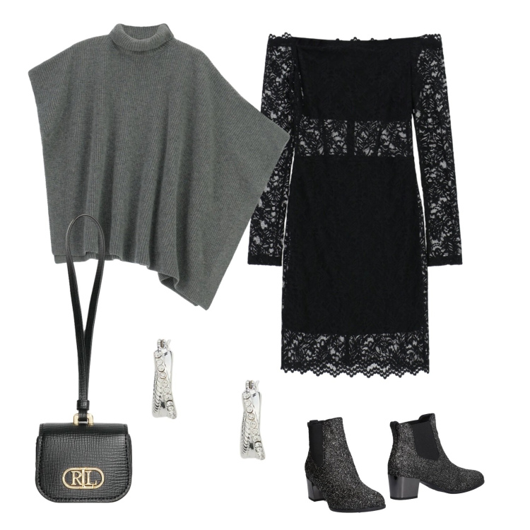 Outfit donna - Total look #2330978. Stile Chic per Serata fuori. Abbinamento con stivaletti chelsea, vestiti corti, maglieria, orecchini, pochette.